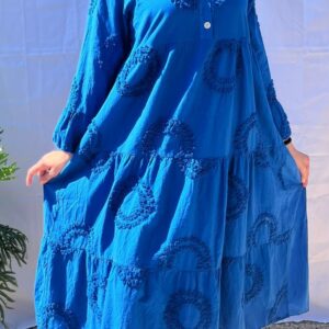 Robe Longue Élégante à Manches Longues avec Motifs en Relief