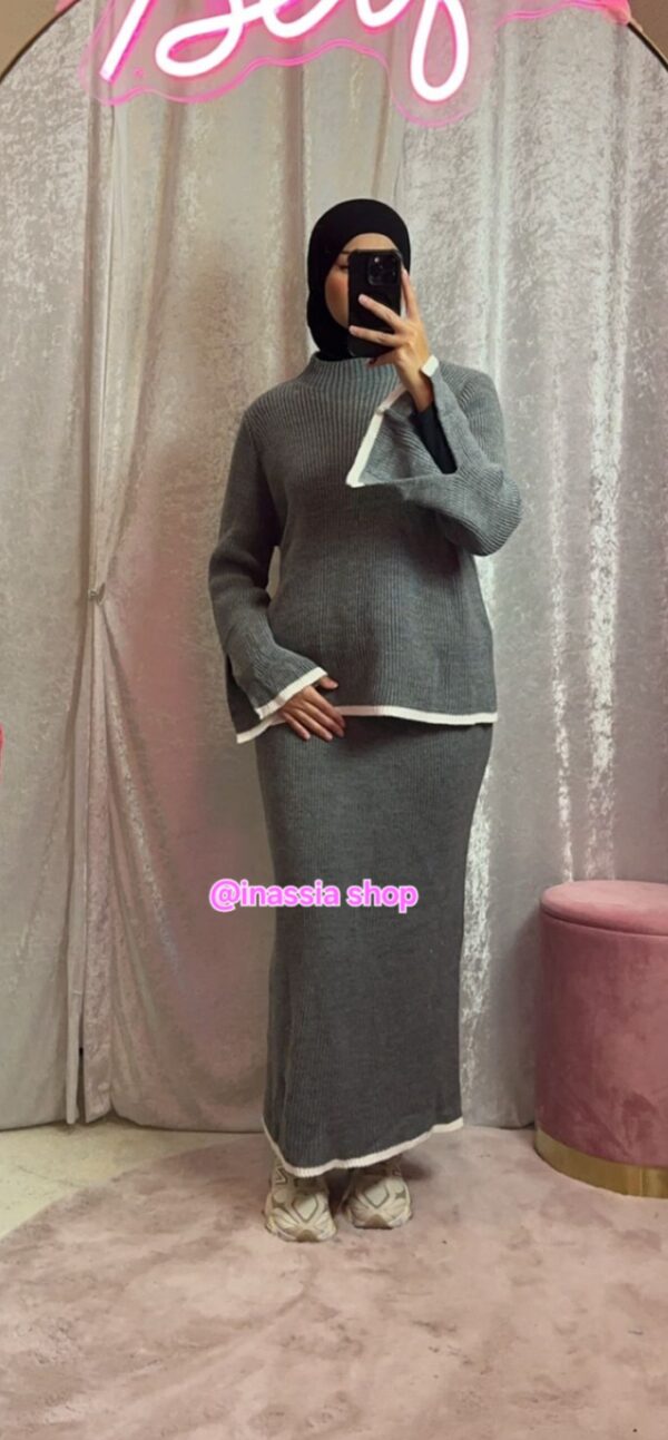 ENSEMBLE MAILLE COTELE GRIS