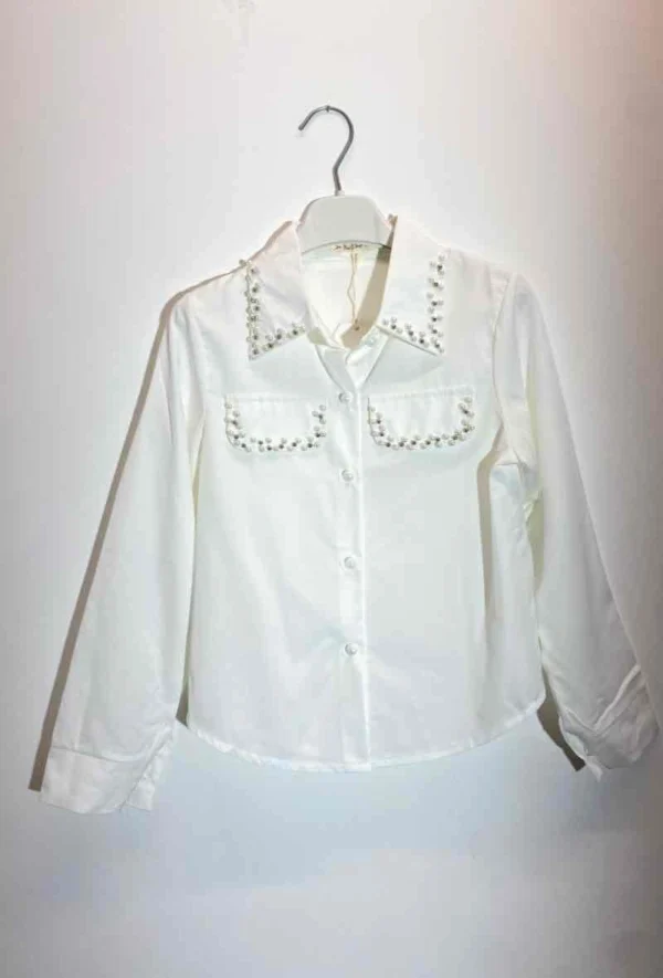 CHEMISE BLANCHE MANCHE LONGUE AVEC PERLE