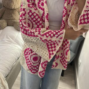 GILET CROCHET ROSE FUSHIA